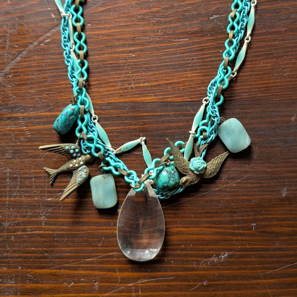 Turquoise Statement Swallow Necklace made from Vintage Findings